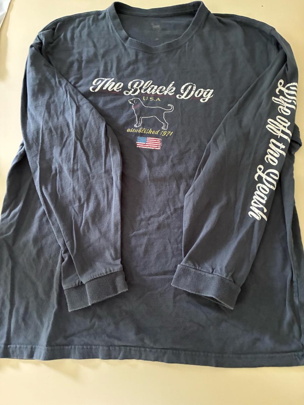 The Black Dog  Long Sleeve Graphic Shirt with White Script Life of Leash